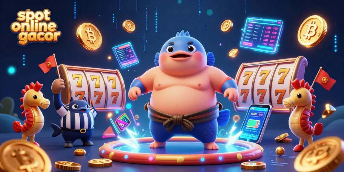 Putaran slot online gacor dengan ikan fugu dan koin cryptocurrency yang bersinar, seru dan penuh hadiah.