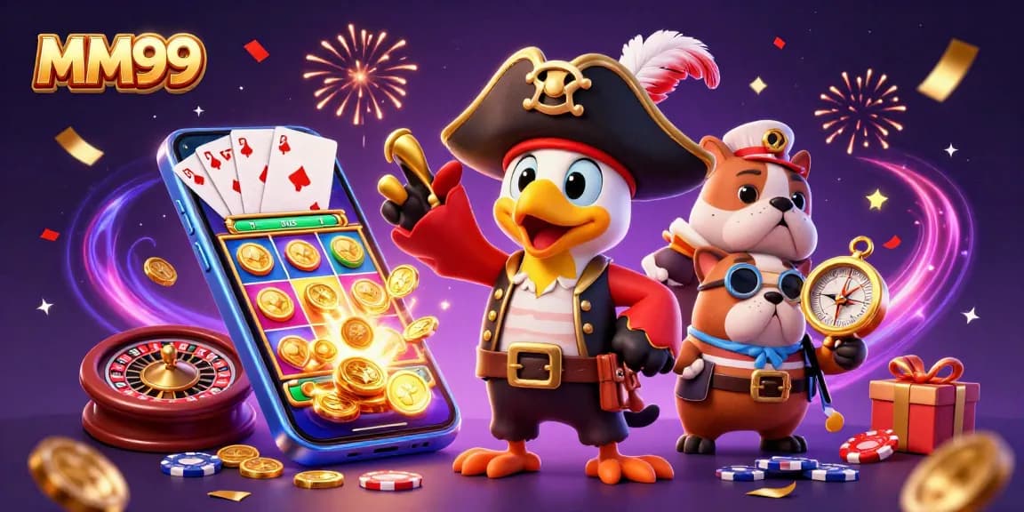 Experience thrilling gameplay with MM99 through cartoon characters and vibrant casino elements.
