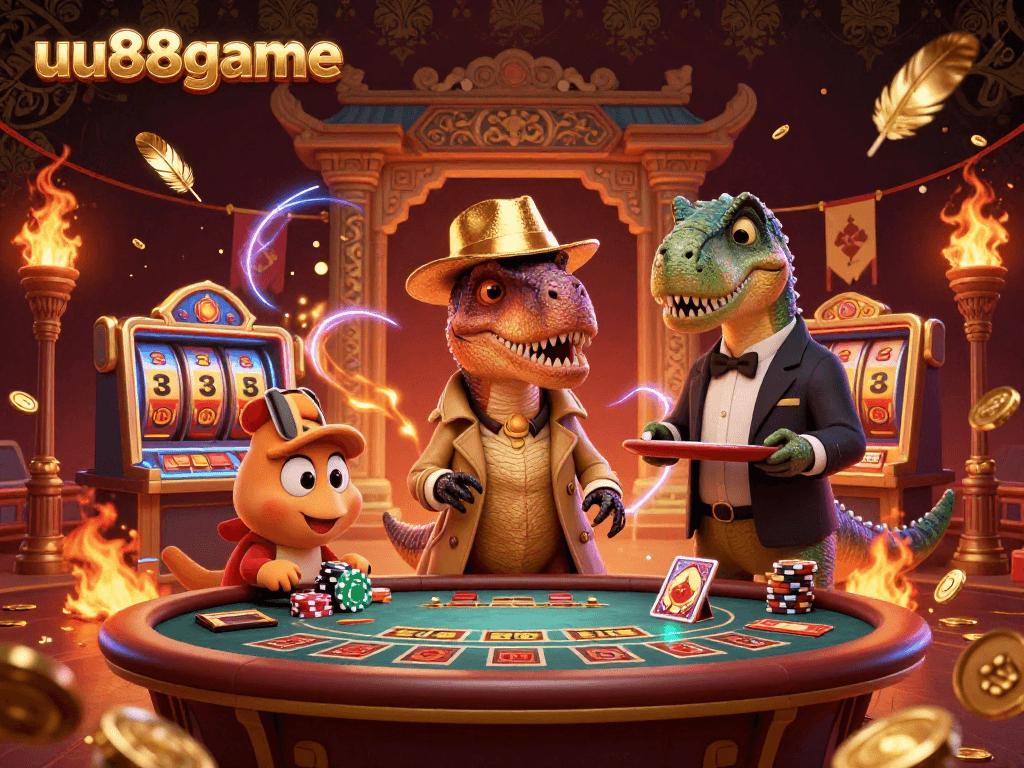 Experience thrilling gameplay at uu88game with cartoon characters at a blackjack table.