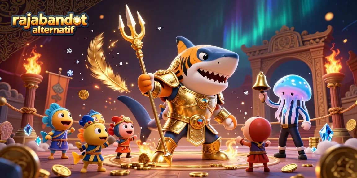 Experience rajabandot alternatif in this vibrant underwater colosseum, where a tiger shark battles with style!