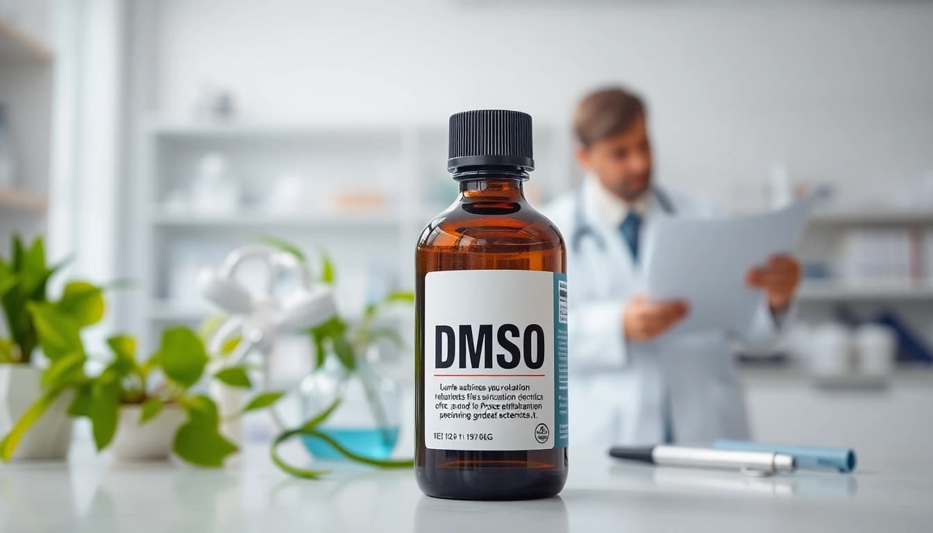 Applying dmso for pain relief in a medical setting with DMSO bottle prominently featured.