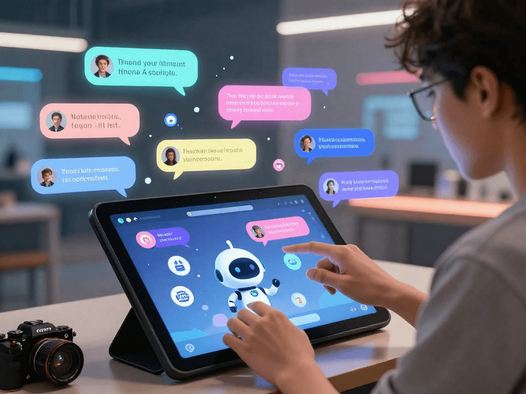 Engaging interaction in an AI NSFW chat environment showcasing futuristic design elements and a tech-savvy user.