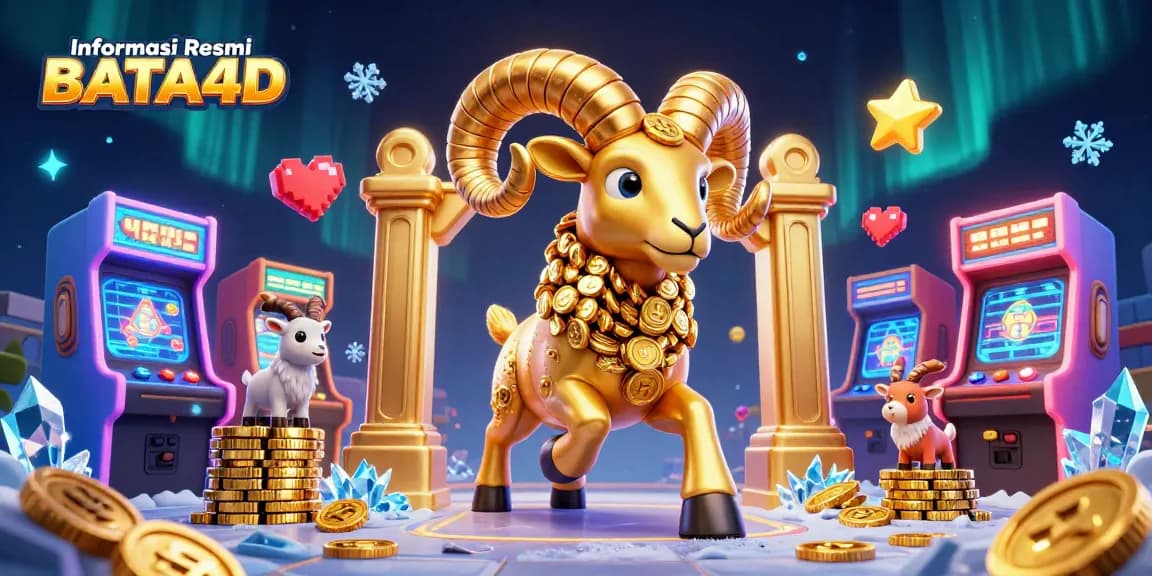 Experience the thrill of gambling with Informasi Resmi BATA4D featuring a golden ram and casino elements.
