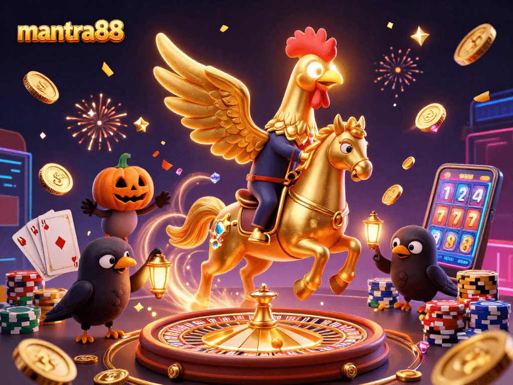 Win big at mantra88 with this vibrant casino illustration depicting animated characters in action.