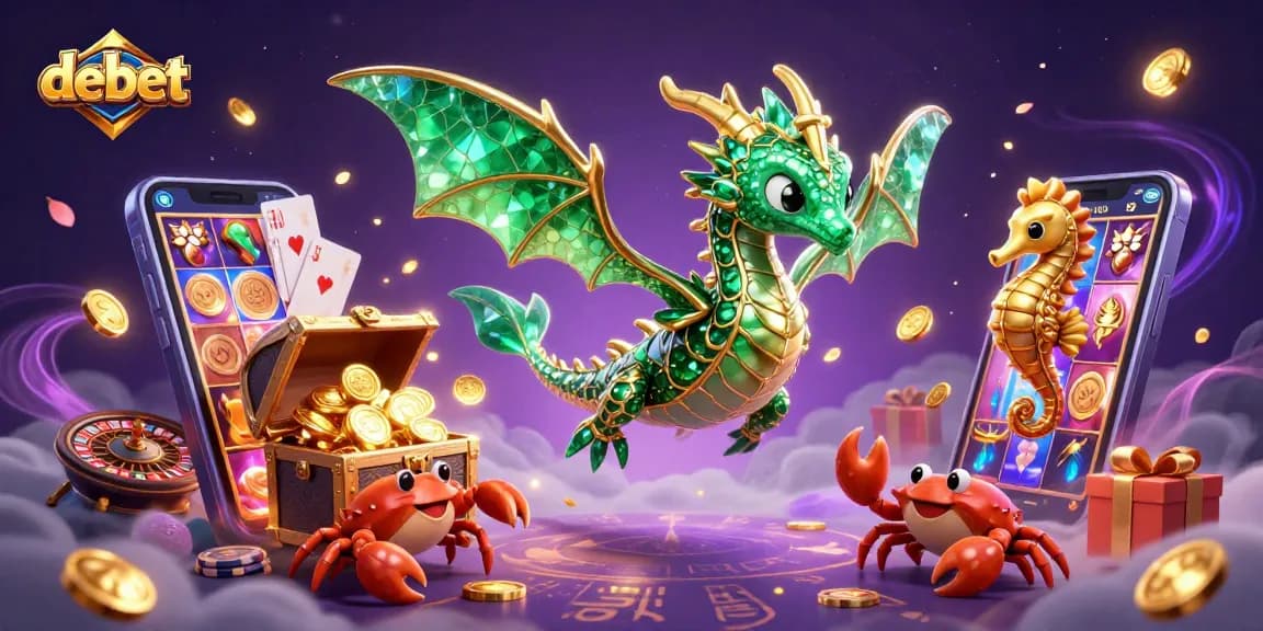 Experience debet action with a sea dragon and treasure amidst vibrant casino elements.
