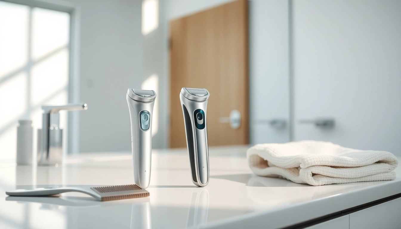 Using a one blade electric shaver on a soft-lit bathroom counter for a sleek grooming experience.