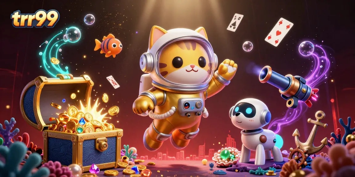 Engage with trr99's vibrant casino universe through stunning space-themed imagery filled with treasures.