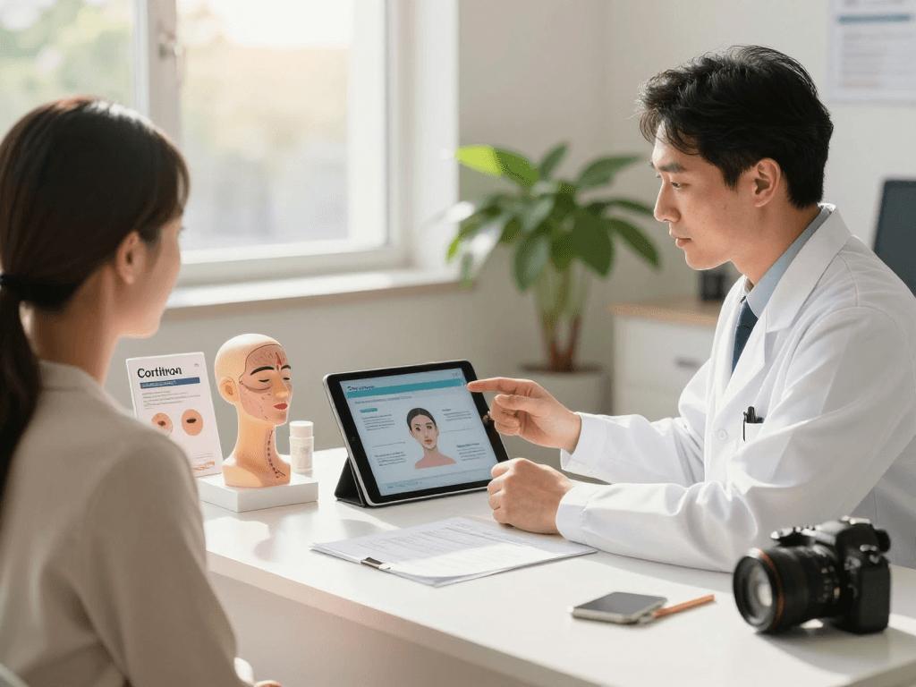 Consultation dermatologique sur les avis Cortitron dans une clinique accueillante.
