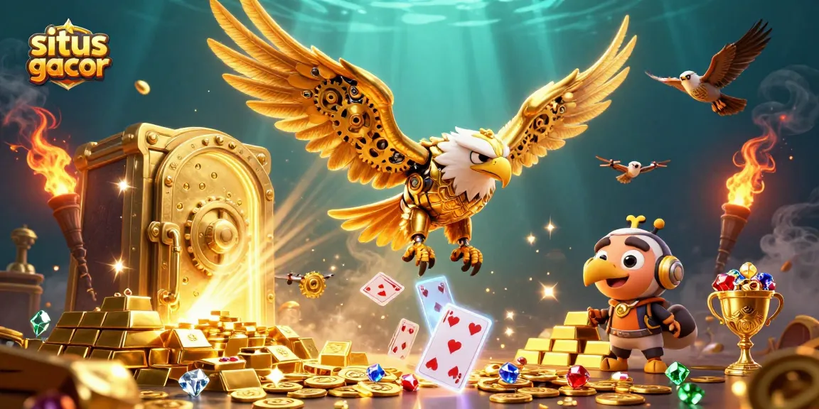 Engage with situs gacor as a golden eagle navigates a dazzling casino world.