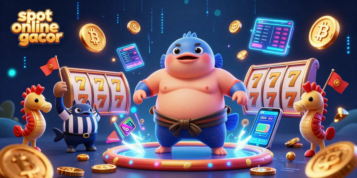 Putaran slot online gacor dengan ikan fugu dan koin cryptocurrency yang bersinar, seru dan penuh hadiah.