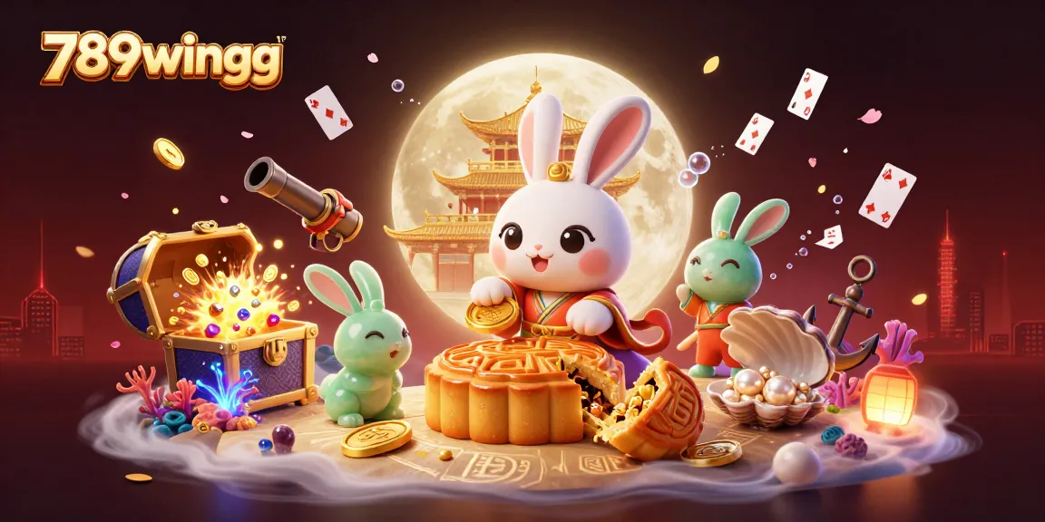 Experience 789wingg's vibrant casino adventure with the moon rabbit and poker chip treasures.