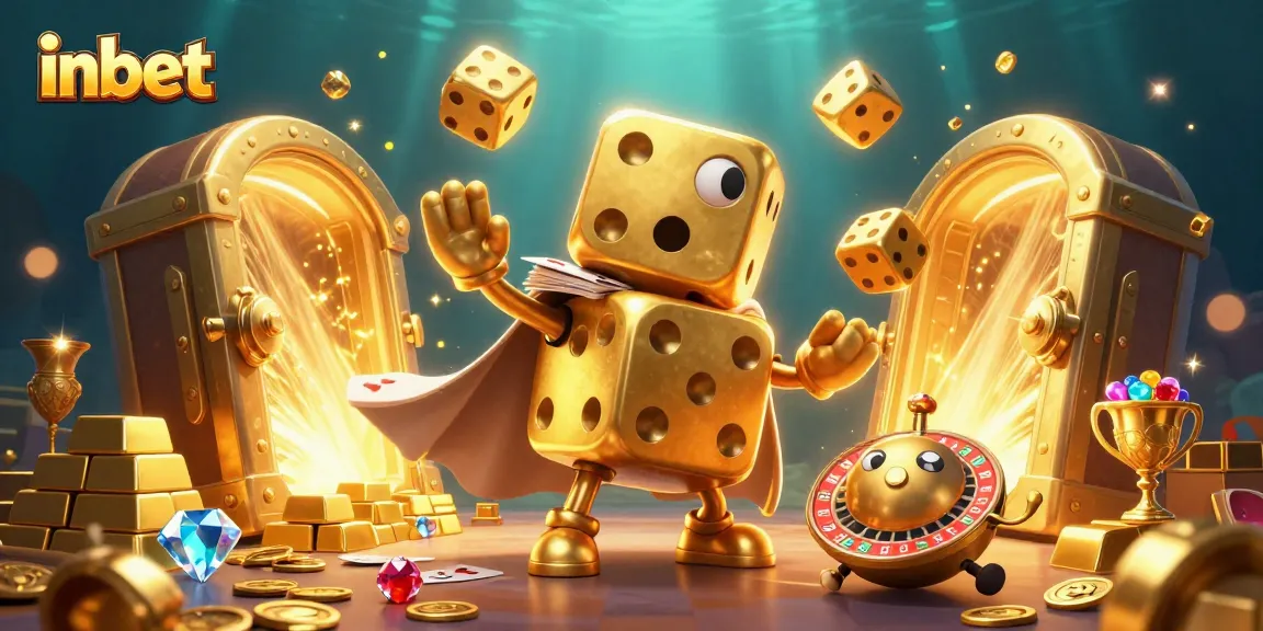 Experience thrilling betting excitement with inbet's vibrant 3D casino scene featuring golden dice and treasures.