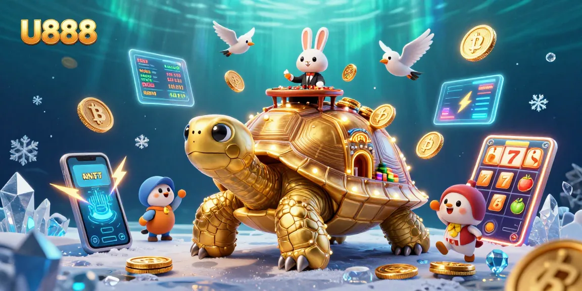 Experience thrilling gameplay at U888 with a vibrant casino scene featuring a golden tortoise and exciting slot elements.