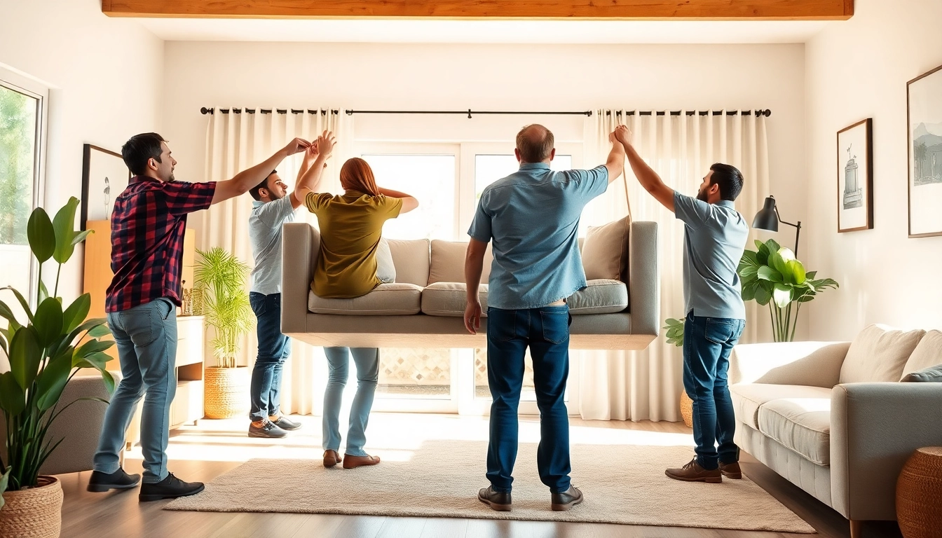 Efficient and professional furniture removal Phoenix team handling a large sofa.