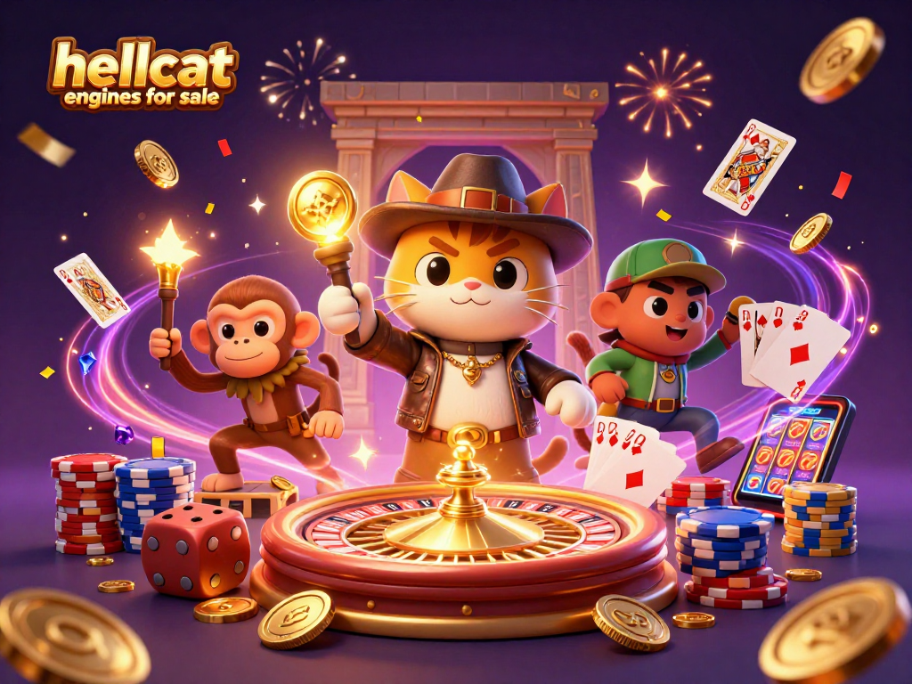 Experience the thrill of hellcat engines for sale with animated casino characters uncovering rewards in this energetic scene!