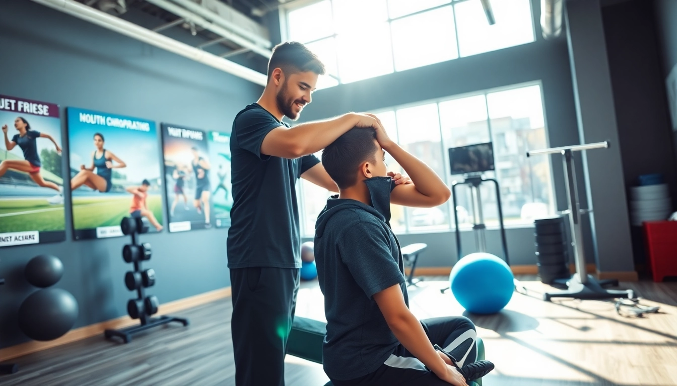Engaging athletic chiropractic St. Albert session with a chiropractor assisting a young athlete.