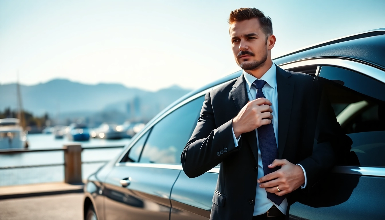 Chauffeur vancouver ready in a luxury sedan at Vancouver waterfront.