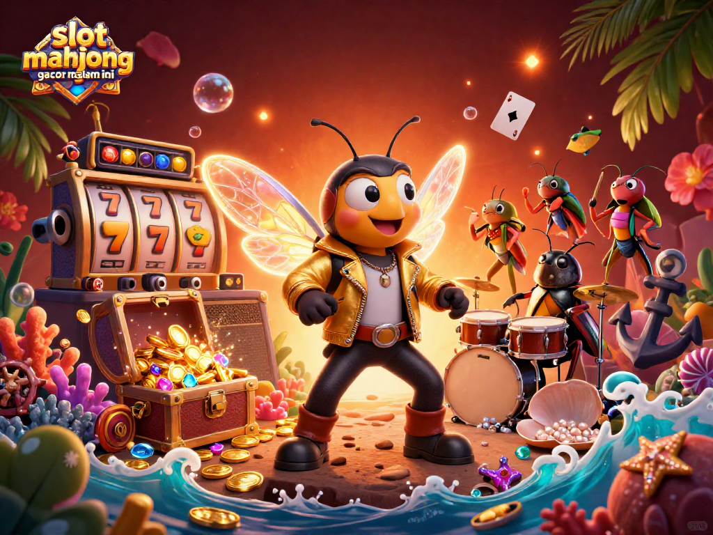 Play slots like the "slot mahjong gacor malam ini" in this vibrant, dynamic casino-themed illustration.