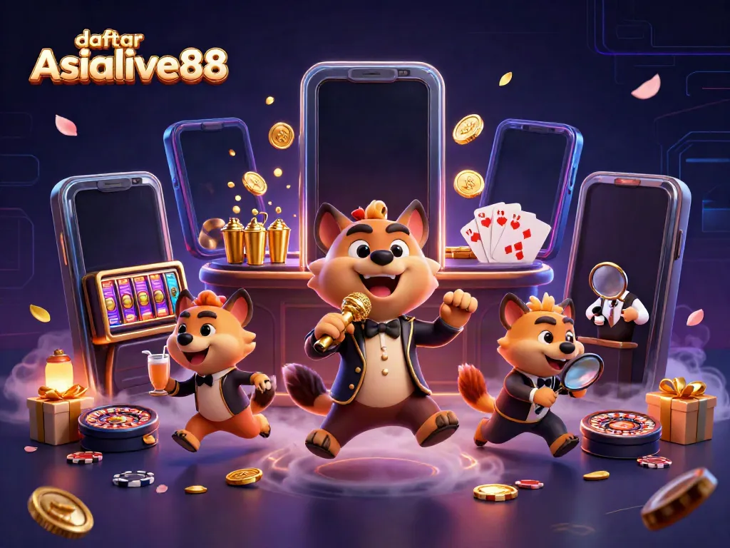 Experience the excitement of daftar Asialive88 through a vibrant comedy casino scene with hyenas.