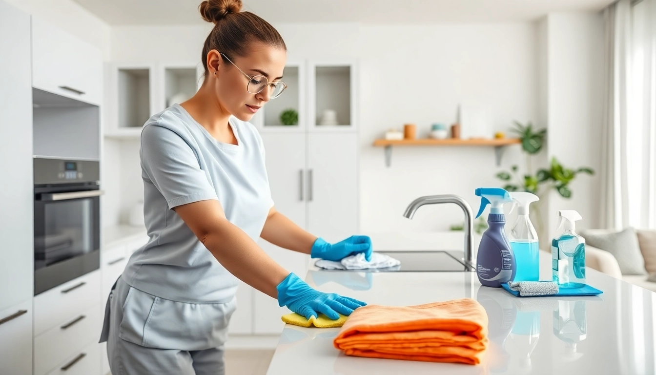 Efficient bond cleaning techniques with professional equipment in a bright kitchen setting.