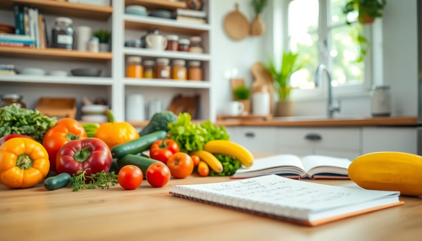 Creating an initial nutrition plan with fresh ingredients and a bright kitchen setting.