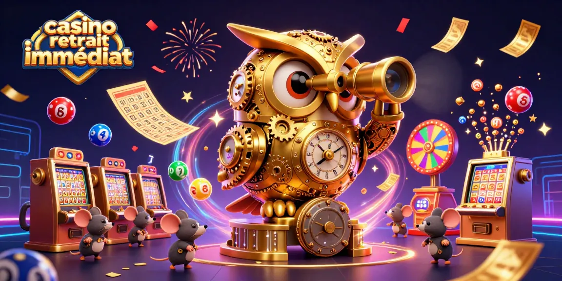 Participer à un casino retrait immédiat avec l'hibou doré et des souris entre les machines à sous.