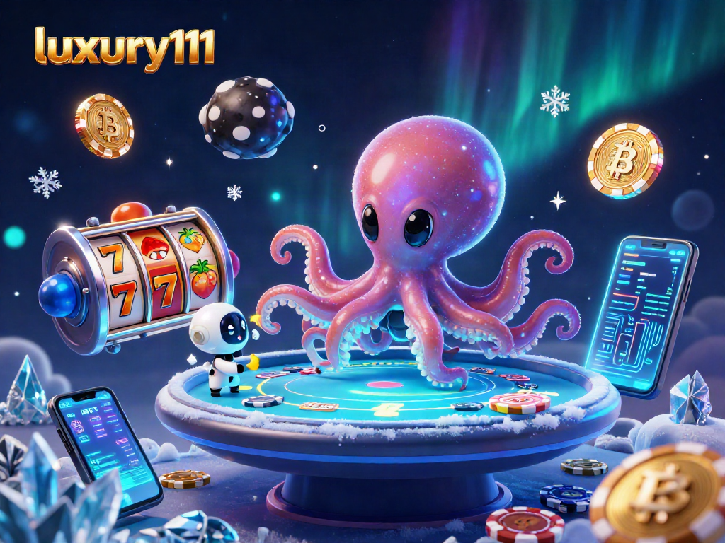 Experience thrilling wins at luxury111's poker game, featuring a space-themed alien octopus and rich casino elements.
