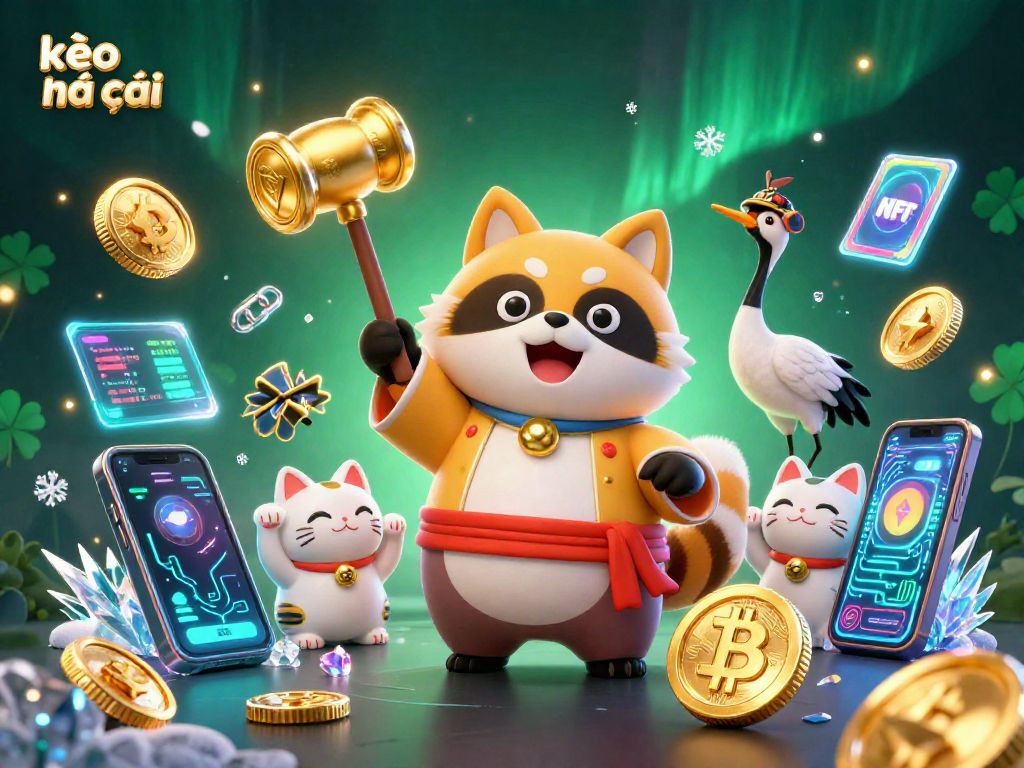 Experience kèo nhà cái with a vibrant scene featuring exciting characters and cryptocurrency elements.