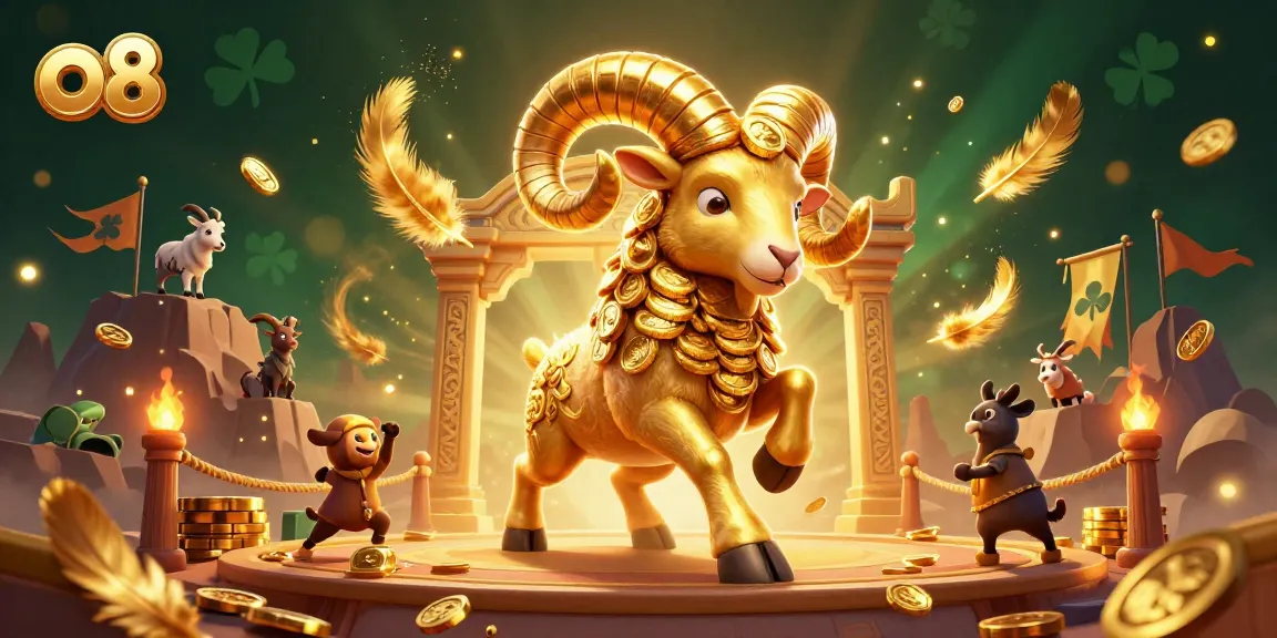 Capture thrilling moments at o8 with dynamic golden ram charging through a vibrant casino.