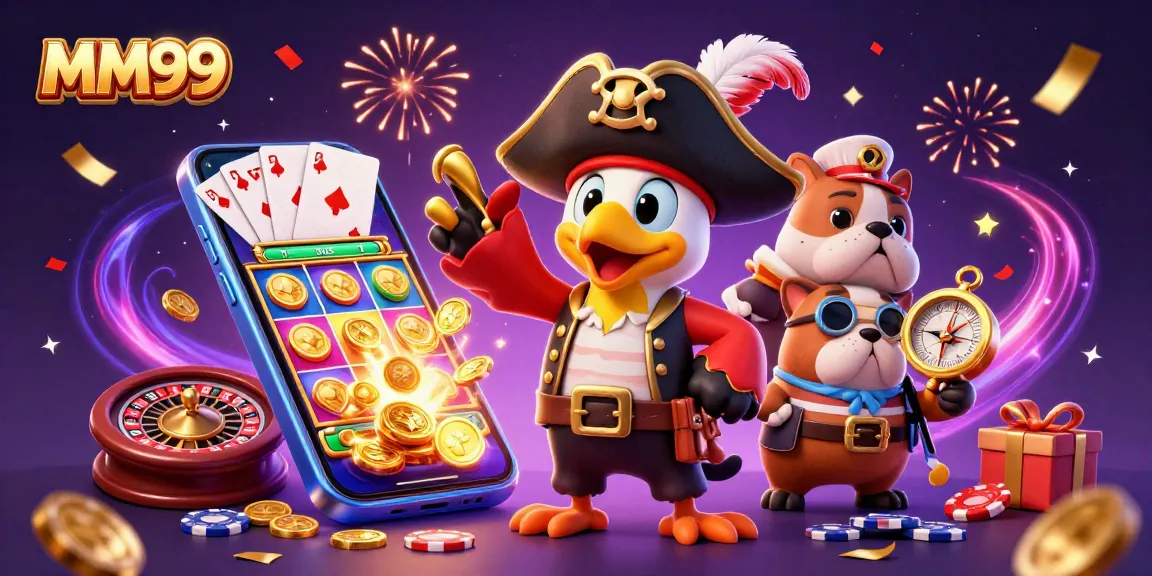 Experience thrilling gameplay with MM99 through cartoon characters and vibrant casino elements.