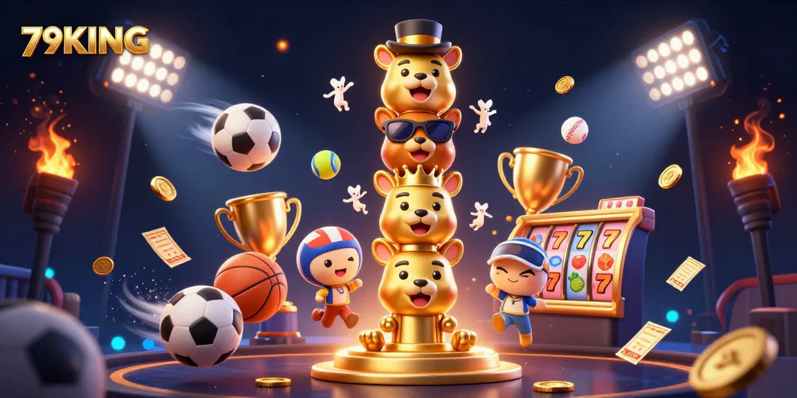 Experience thrilling wins with 79KING's vibrant casino illustration showcasing exciting gaming elements.