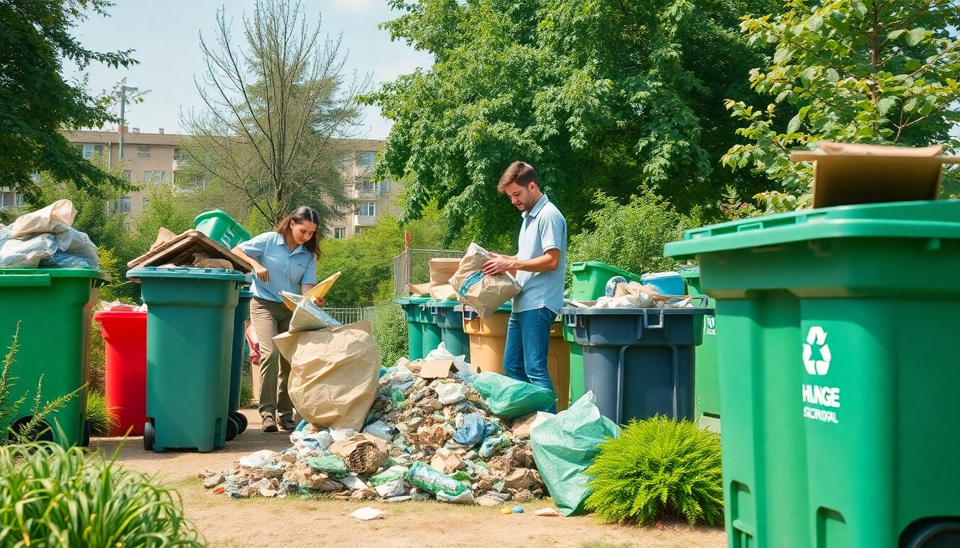 Engaging eco-friendly junk removal team sorting materials in a clean environment.