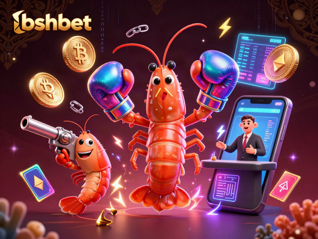 Bshbet showcases a vibrant 3D illustration of underwater characters in a crypto casino, revealing a fun gaming experience.