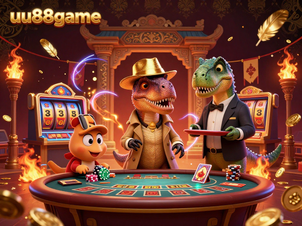 Experience thrilling gameplay at uu88game with cartoon characters at a blackjack table.