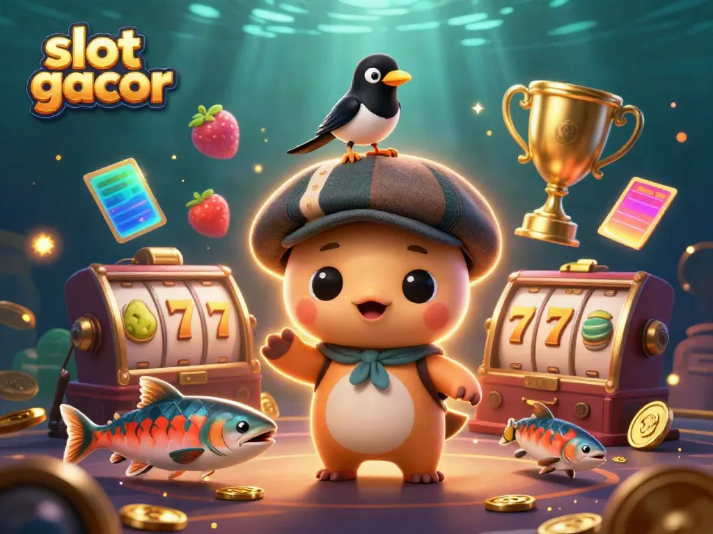 Experience the excitement of slot gacor with a playful Nessie, showcasing colorful 3D slots.