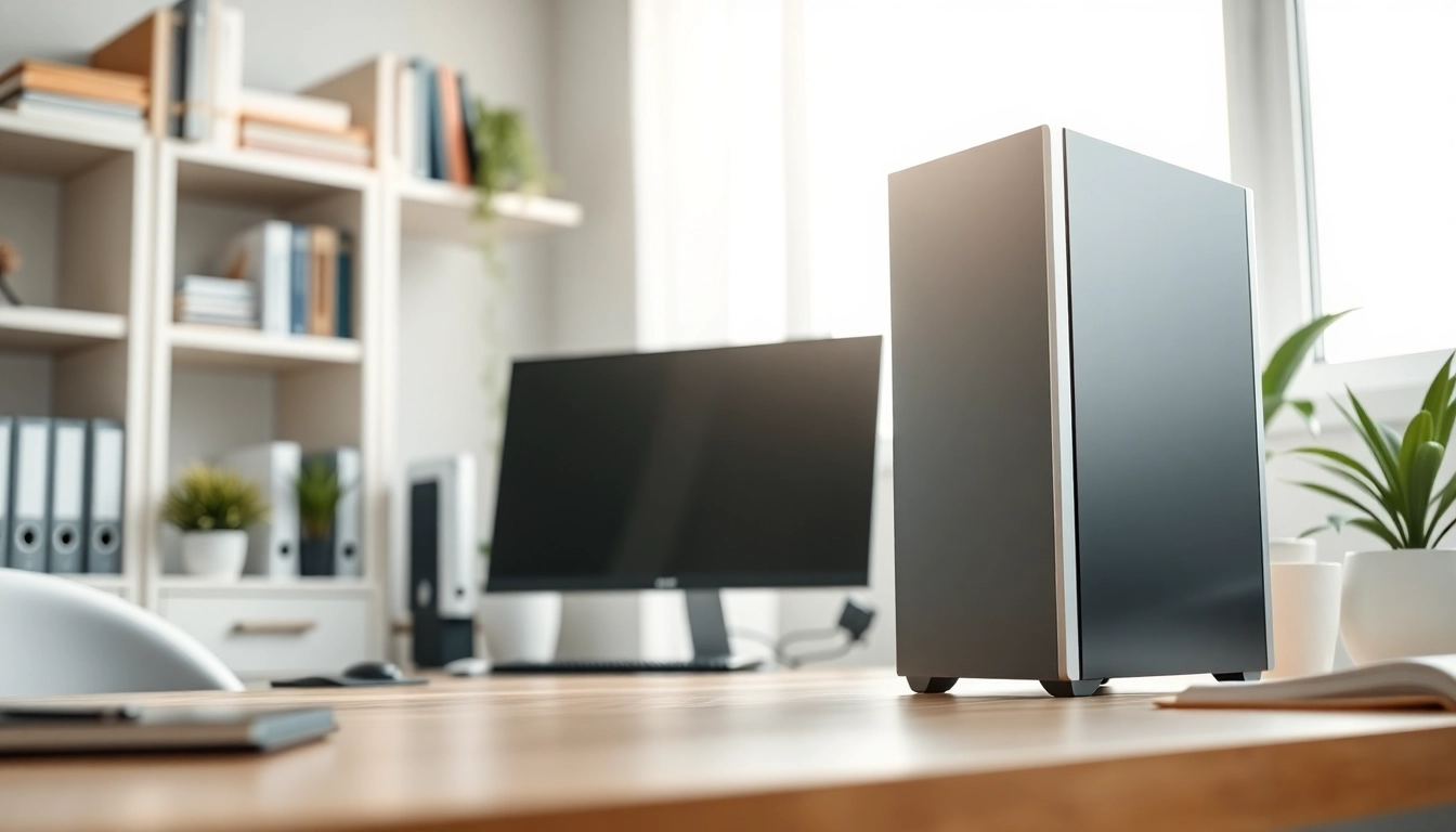 Ενεργός refurbished pc σε μοντέρνο γραφείο με καθαρό σχεδιασμό και φυσικό φως.