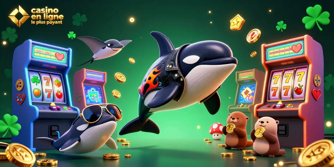 Célébrez les gains sur le casino en ligne le plus payant avec une illustration 3D d'animaux marins dans une aventure ludique.
