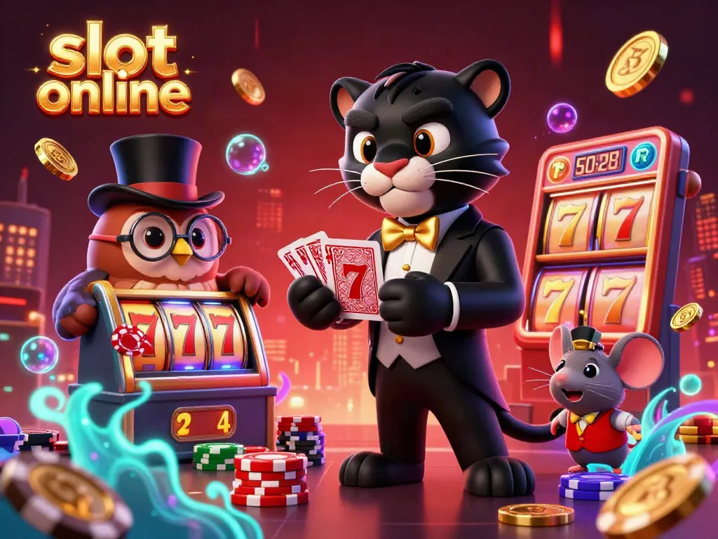 Experience the excitement of slot online with engaging characters and vibrant interactions in a rich casino scene.