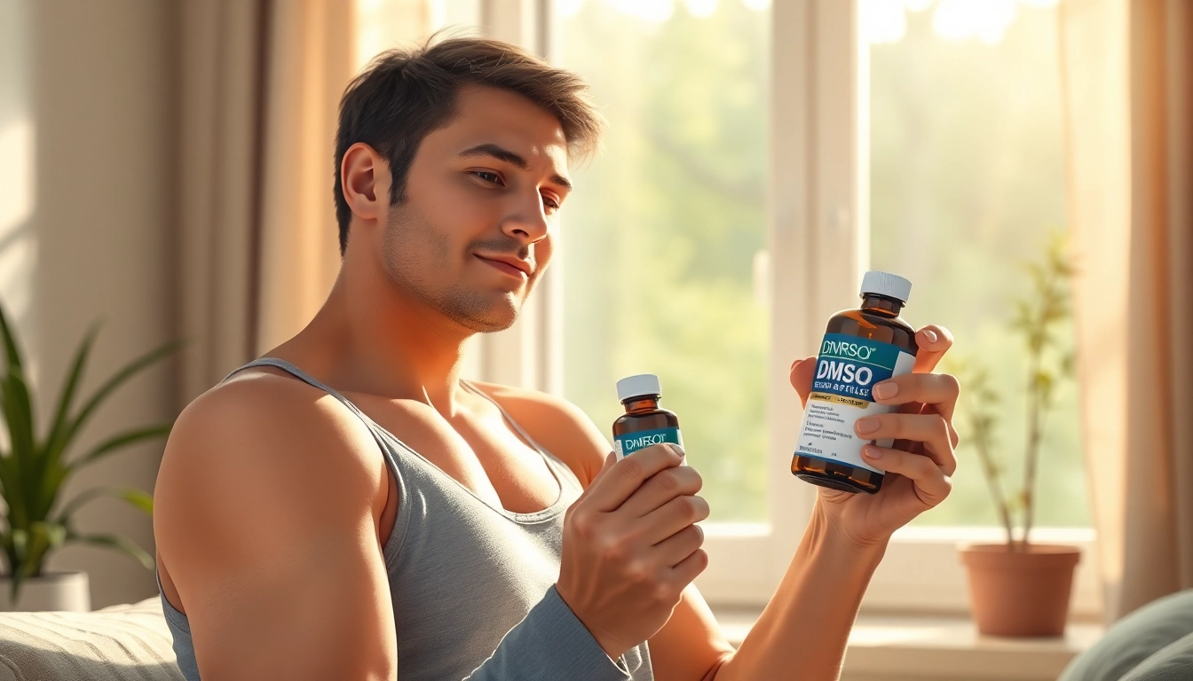 Applying DMSO for pain relief on sore muscles for effective healing.