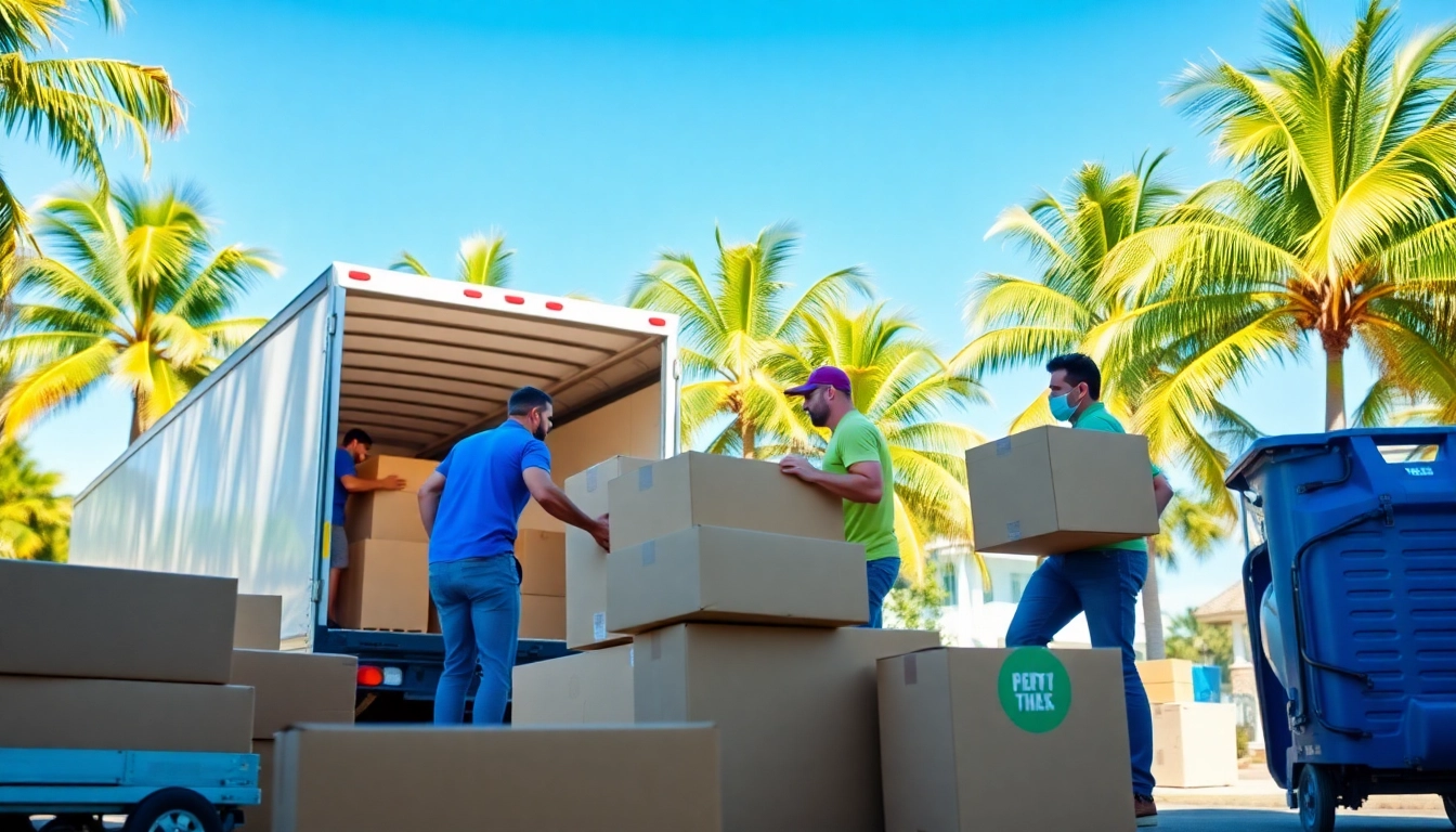 Efficient movers in Hilton Head Island SC load boxes into a truck in a sunny environment.