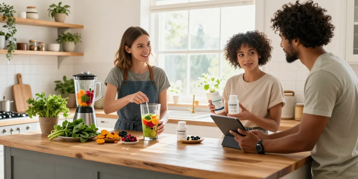 VisiFlora supplement review showcasing vibrant ingredients in a health-focused kitchen scene