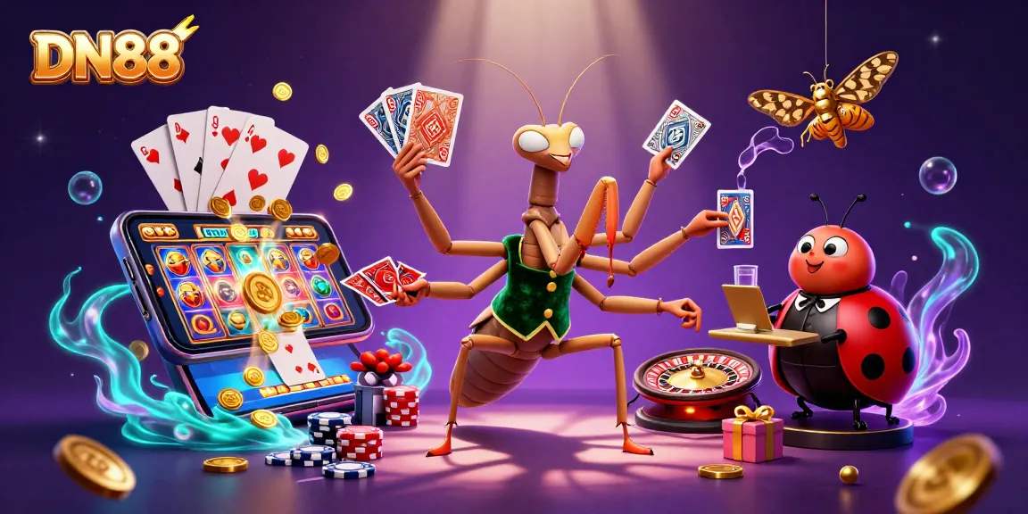 Join the excitement at DN88 with thrilling casino elements, vibrant game action, and lively characters.