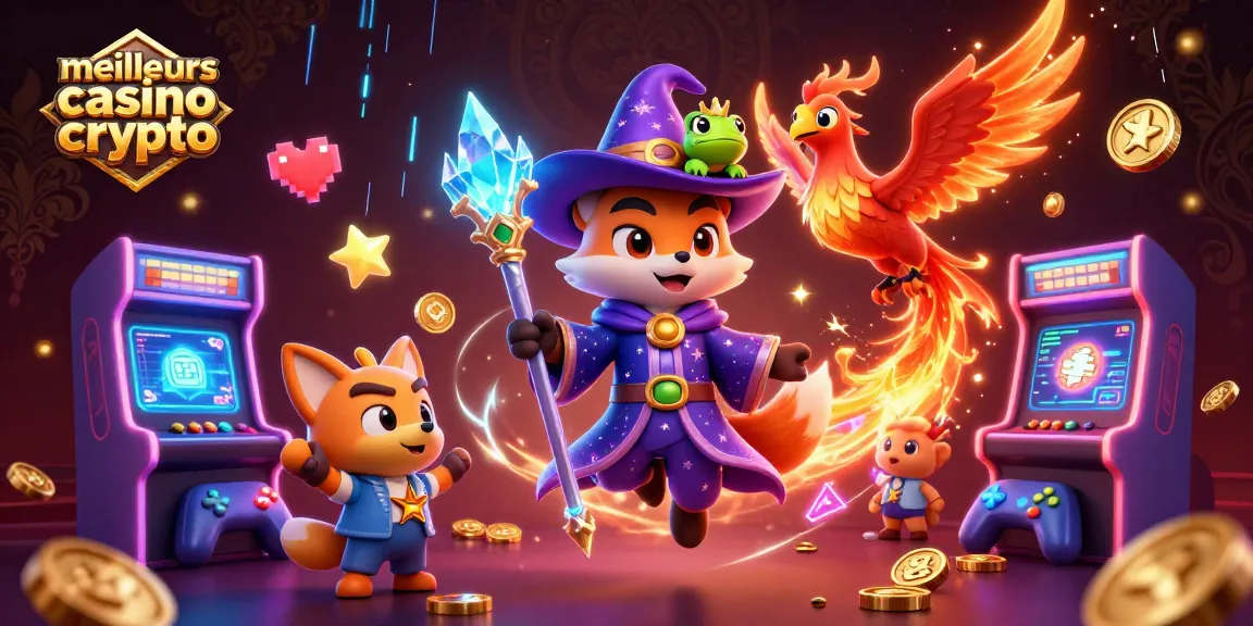 Découvrez les meilleurs casino crypto avec une illustration dynamique mêlant magie et machines de jeu.