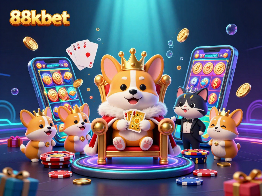Experience thrilling wins with 88kbet at a vibrant casino scene featuring dynamic characters and exciting gameplay.