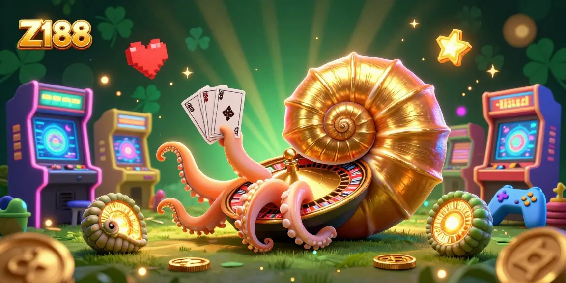 Engage in thrilling gameplay at Z188 with a vibrant scene featuring a giant nautilus roulette wheel surrounded by glowing game elements.