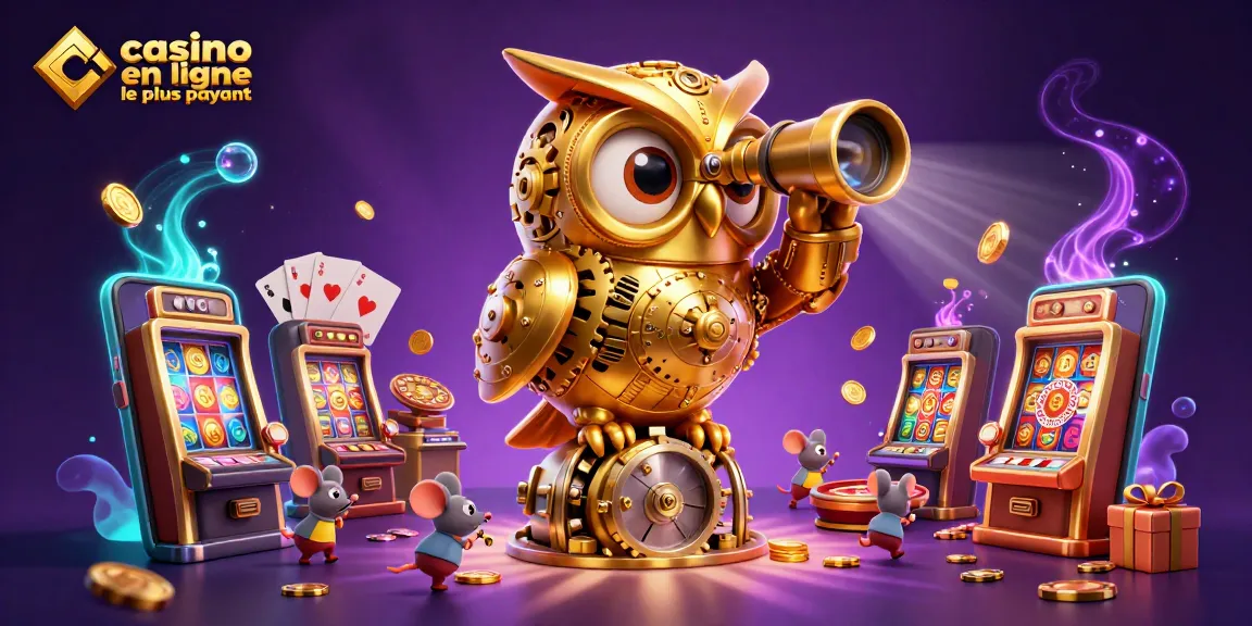 Explorez l'univers du casino en ligne le plus rentable avec un hibou en or, des machines à sous et des gains.