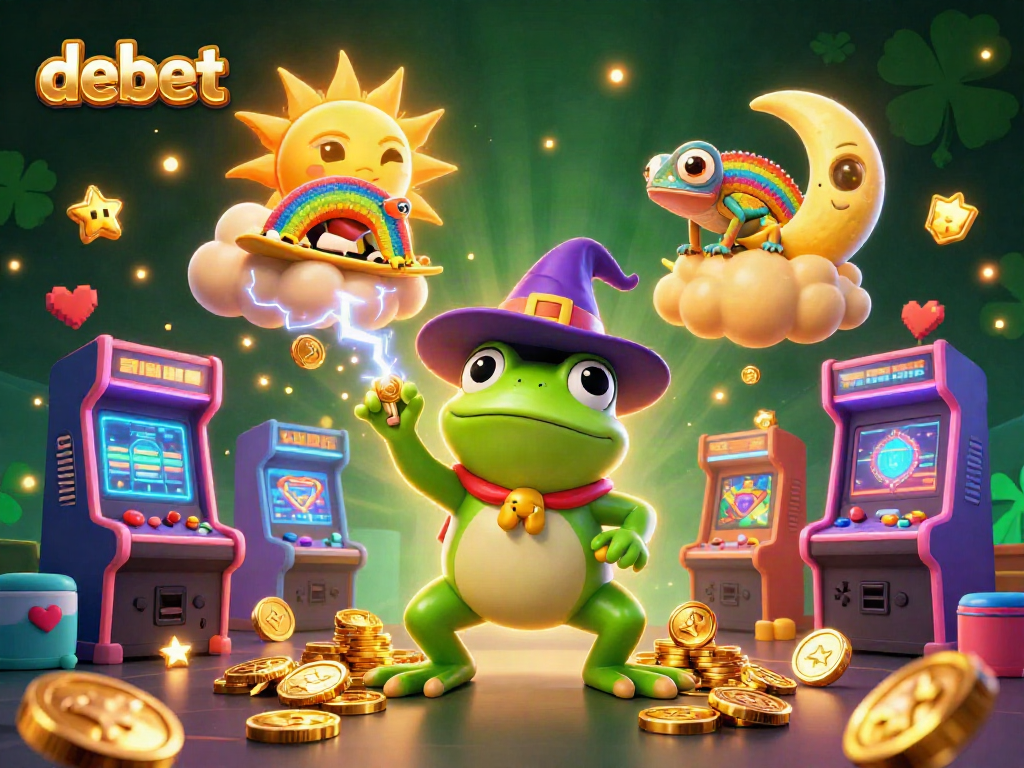 Experience winning moments with Debet, featuring a magical scene of colorful game elements and vibrant characters.