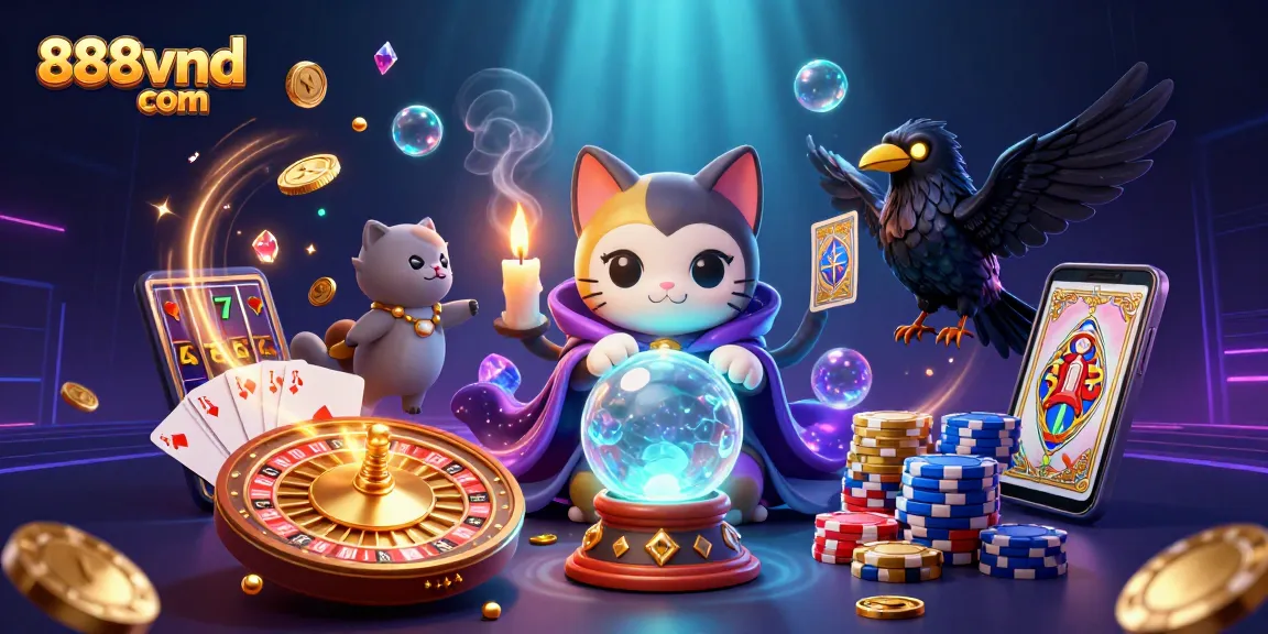 Experience thrilling wins at 888vnd com with vibrant casino-themed artwork featuring mystical characters.