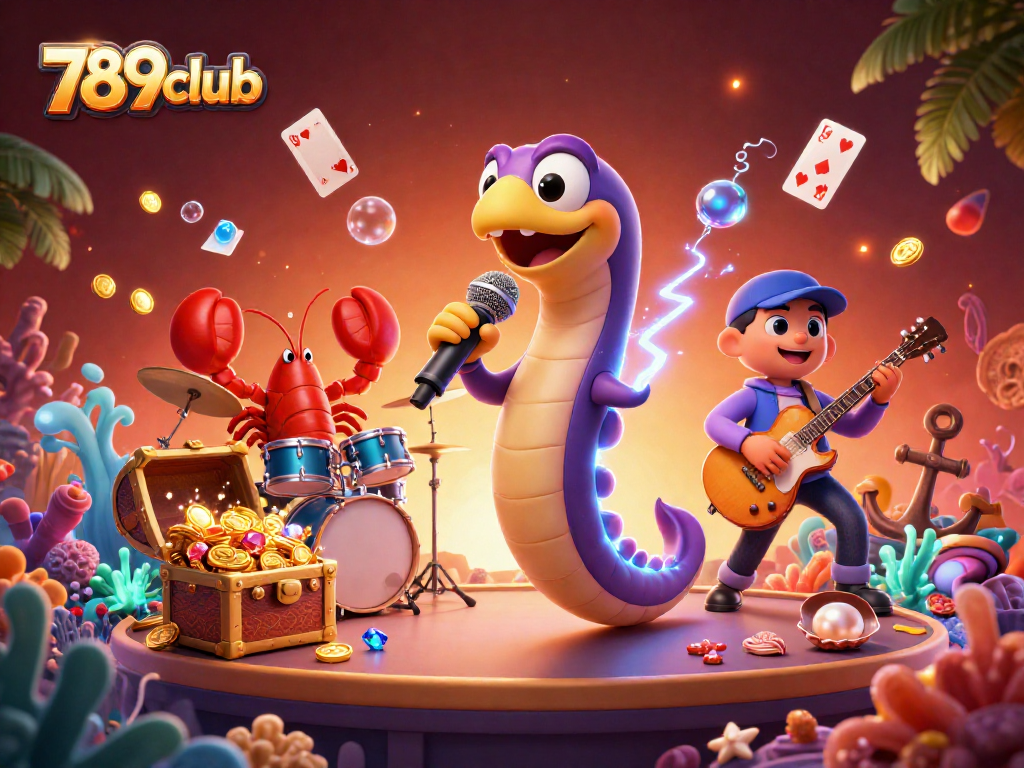 Experience thrilling gameplay at 789club with vibrant underwater casino illustration featuring cartoon characters.