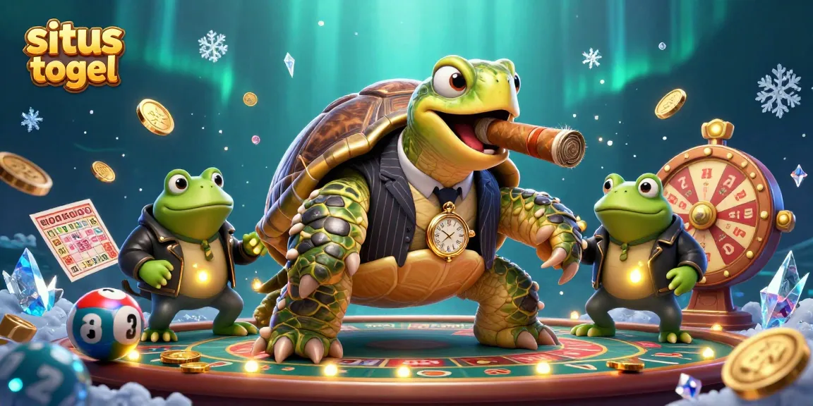 Join "situs togel" gaming excitement with a snapping turtle and bullfrog enforcers under dazzling casino lights.